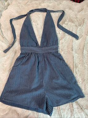 Striped Navy Halter One-Piece Romper for Kids